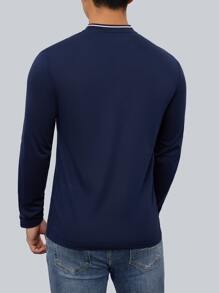 Manfinity Homme Men Figure & Horse Print Baseball Collar Polo Shirt - Navy Blue - View 2