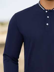 Manfinity Homme Men Figure & Horse Print Baseball Collar Polo Shirt - Navy Blue - View 3