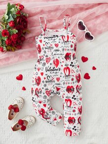 嬰兒愛心和字母圖案吊帶連體褲 - 白色 - 查看 2