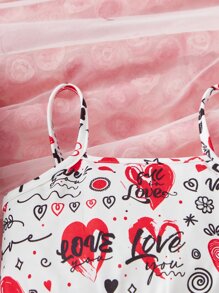 嬰兒愛心和字母圖案吊帶連體褲 - 白色 - 查看 3