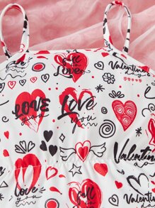 嬰兒愛心和字母圖案吊帶連體褲 - 白色 - 查看 6