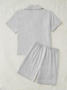 Boys' Contrast Color Rolled Collar Short Sleeve And Shorts Pyjama Set - Light Grey - View 2