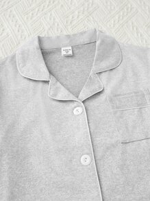 Boys' Contrast Color Rolled Collar Short Sleeve And Shorts Pyjama Set - Light Grey - View 3