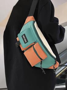 Men Colorblock Letter Patch Decor Waist Bag Chest Bag Fanny Pack Bum Bag School Bag For Student School Supplies For Travel Vacation Men Gift Valentines College Bag For Books Multi-Functional Gifts For Men Men Bag Belt Bag Sling Bag Side Bags Travel Essentials Holiday Essentials Bag For Men Summer Back To School Summer Bag Springbreak Bag Pack