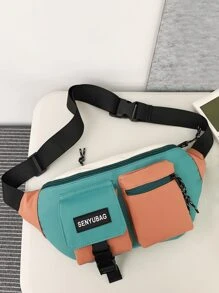 Men Colorblock Letter Patch Decor Waist Bag Chest Bag Fanny Pack Bum Bag School Bag For Student School Supplies For Travel Vacation Men Gift Valentines College Bag For Books Multi-Functional Gifts For Men Men Bag Belt Bag Sling Bag Side Bags Travel Essentials Holiday Essentials Bag For Men Summer Back To School Summer Bag Springbreak Bag Pack