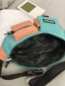 Men Colorblock Letter Patch Decor Waist Bag Chest Bag Fanny Pack Bum Bag School Bag For Student School Supplies For Travel Vacation Men Gift Valentines College Bag For Books Multi-Functional Gifts For Men Men Bag Belt Bag Sling Bag Side Bags Travel Essentials Holiday Essentials Bag For Men Summer Back To School Summer Bag Springbreak Bag Pack