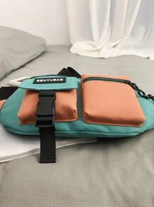 Men Colorblock Letter Patch Decor Waist Bag Chest Bag Fanny Pack Bum Bag School Bag For Student School Supplies For Travel Vacation Men Gift Valentines College Bag For Books Multi-Functional Gifts For Men Men Bag Belt Bag Sling Bag Side Bags Travel Essentials Holiday Essentials Bag For Men Summer Back To School Summer Bag Springbreak Bag Pack