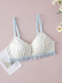 Teen Girls Polka Dot Print Contrast Lace Bralet - White - View 1