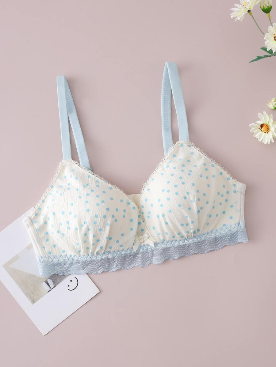 Teen Girls Polka Dot Print Contrast Lace Bralet - White - View 1