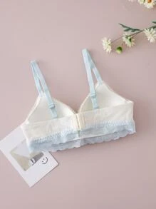 Teen Girls Polka Dot Print Contrast Lace Bralet - White - View 2