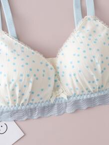Teen Girls Polka Dot Print Contrast Lace Bralet - White - View 3