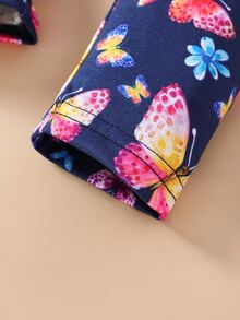 SHEIN 小女童蝴蝶圖案緊身打底褲 - 藏蓝色 - 查看 5