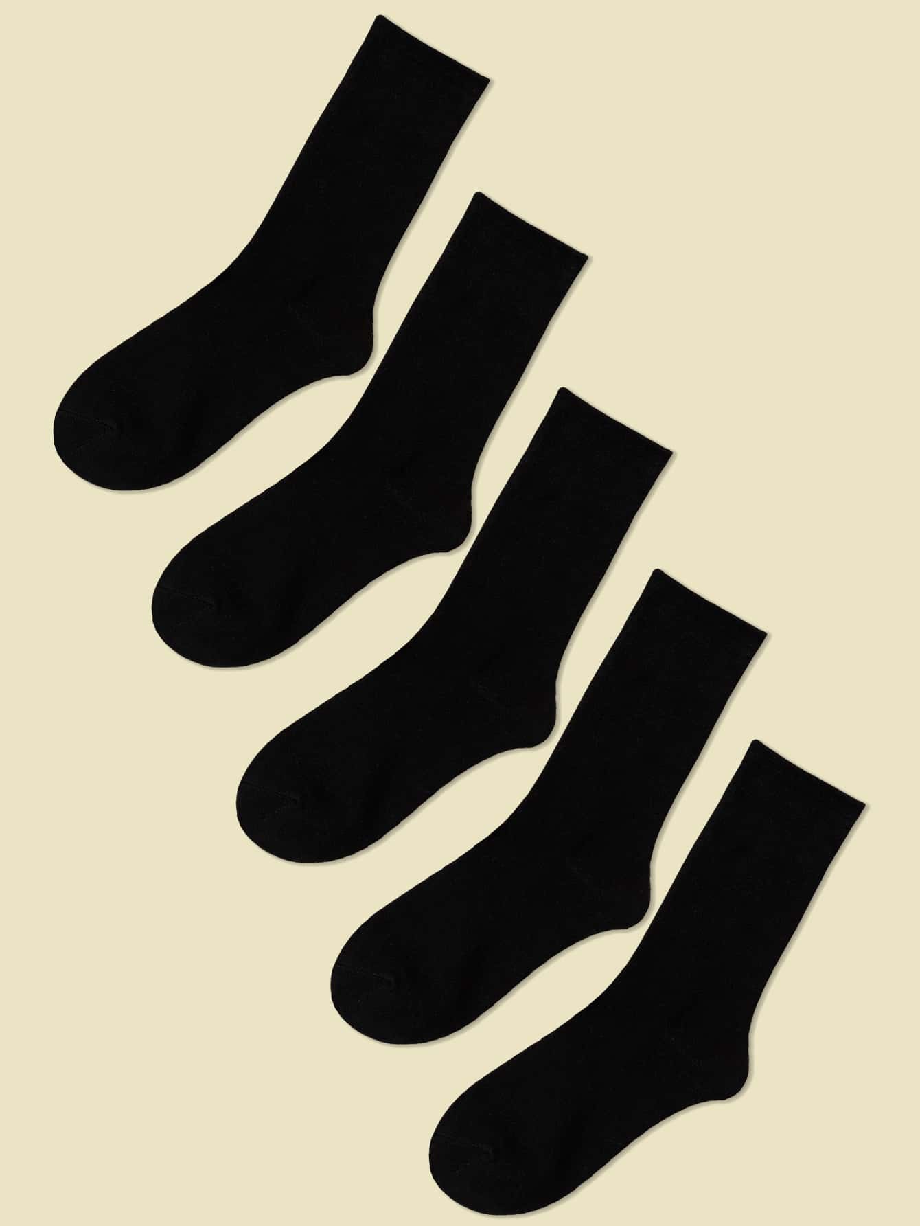 5 Pairs Women Mid-Calf Socks, Minimalist Fashion Casual For Daily Wear, Fall Socks