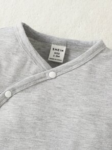 Baby Girl Solid Button Front Sleep Tee & 3D Ear Footed Pants - Grey - View 7