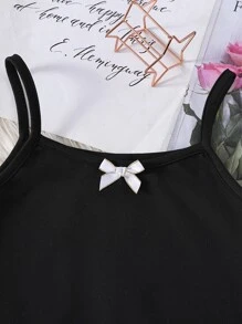 3pcs/Set Girls' Black Camisole & Butterfly Print Pink Satin Pajama Set, Suitable For Autumn/Winter - Multicolor - View 5
