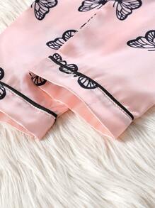 3pcs/Set Girls' Black Camisole & Butterfly Print Pink Satin Pajama Set, Suitable For Autumn/Winter - Multicolor - View 6