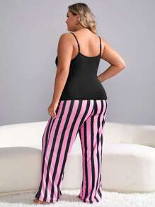 大碼條紋圖案和卡通圖案睡衣套裝 - 彩色 - 查看 3