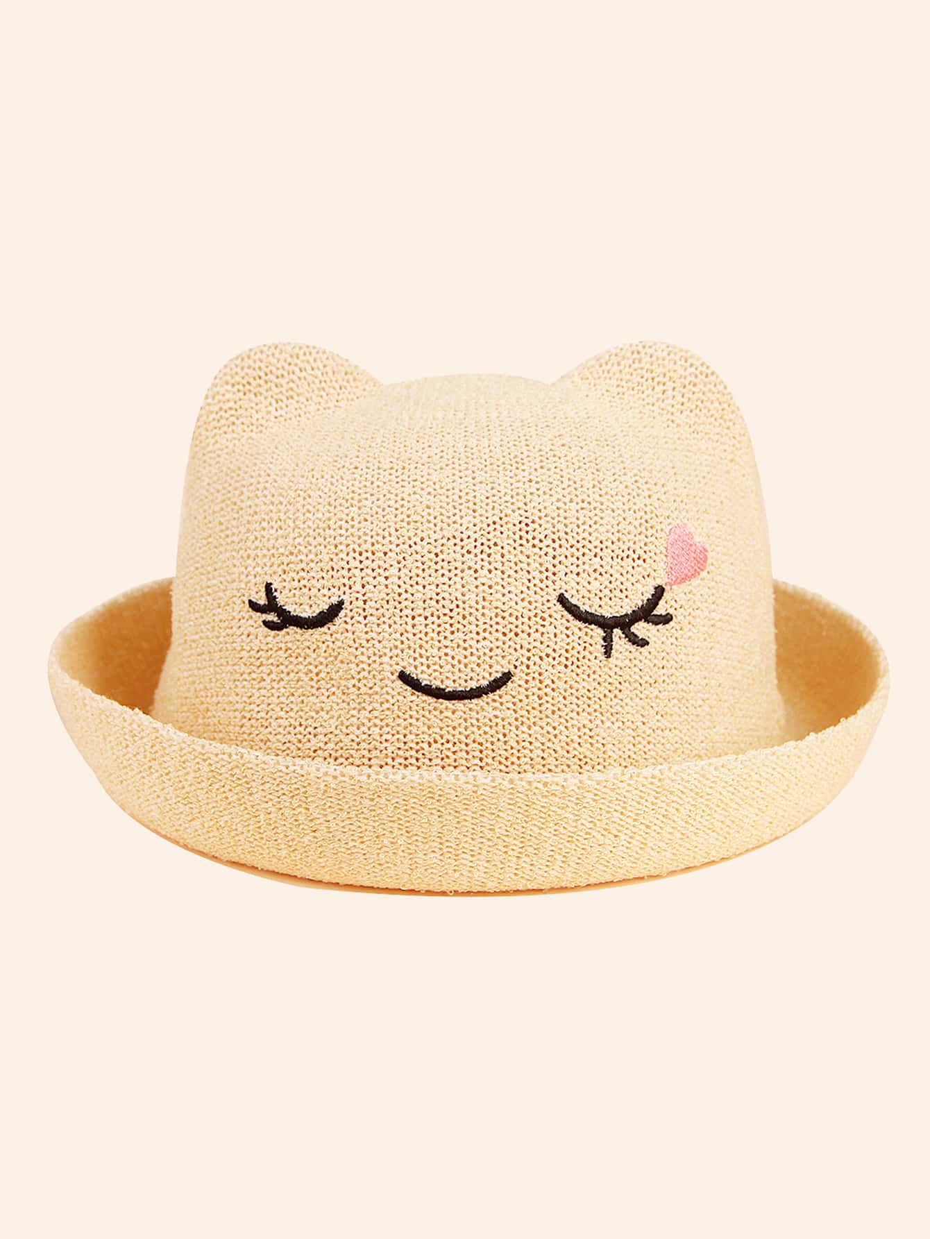 Baby Heart & Expression Embroidered Hat - Beige - View 1