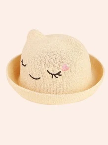 Baby Heart & Expression Embroidered Hat - Beige - View 2