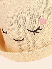 Baby Heart & Expression Embroidered Hat - Beige - View 3