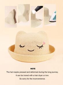 Baby Heart & Expression Embroidered Hat - Beige - View 4