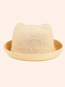 Baby Heart & Expression Embroidered Hat - Beige - View 6