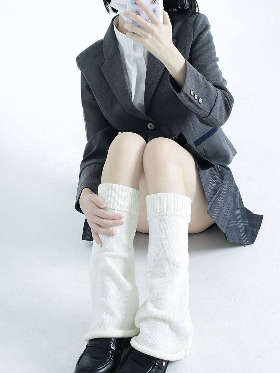 Solid Leg Warmers Academia Accessory - White - View 1