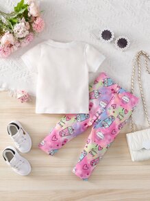SHEIN Baby Girl Cartoon & Slogan Graphic Tee & Leggings - Multicolor - View 2