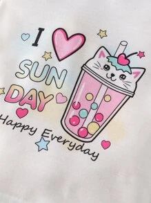 SHEIN Baby Girl Cartoon & Slogan Graphic Tee & Leggings - Multicolor - View 4