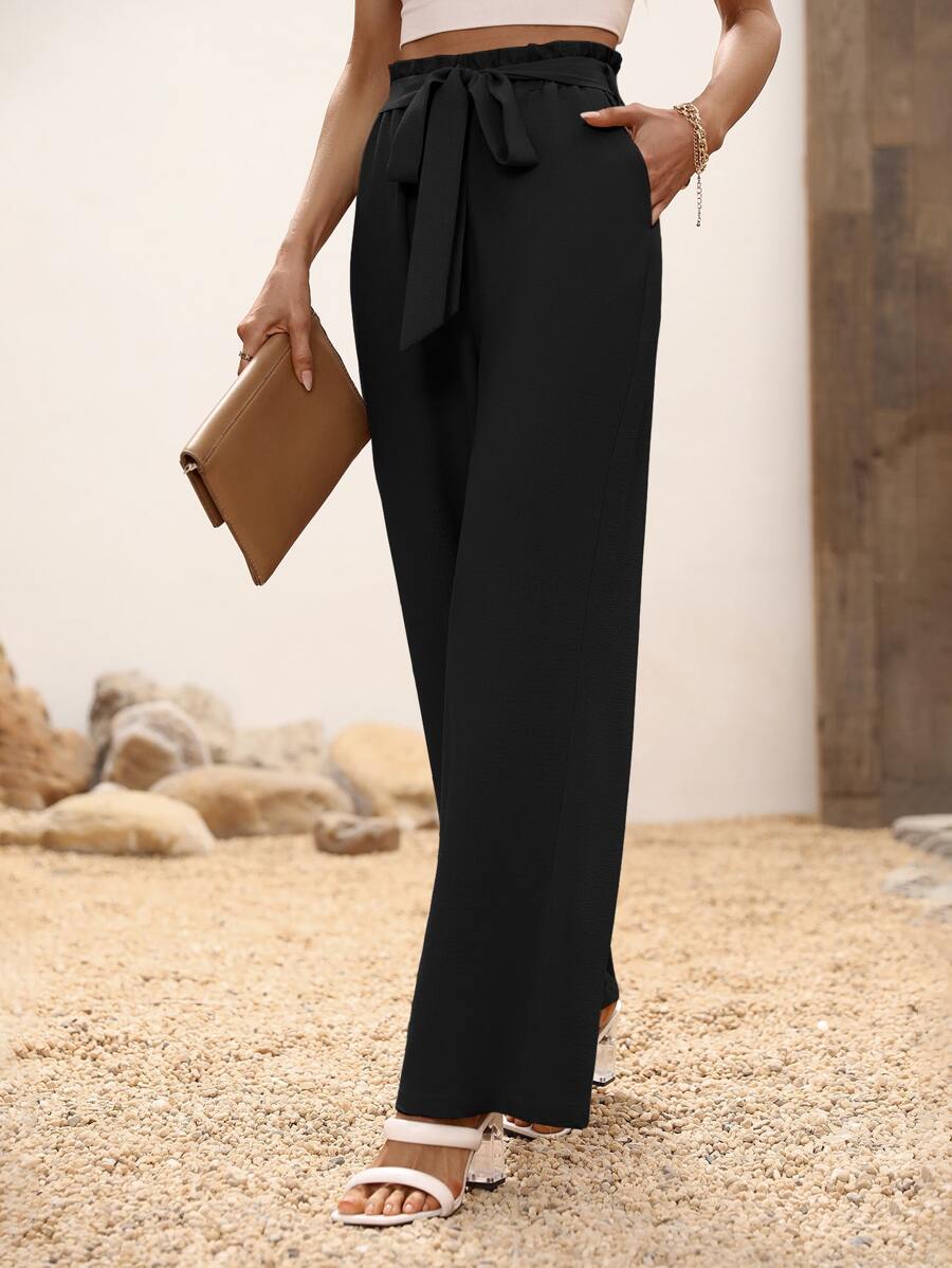 SHEIN LUNE 高腰腰帶闊腿褲