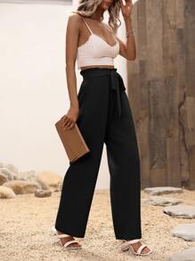 SHEIN LUNE 高腰腰帶闊腿褲