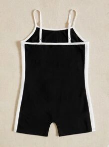 SHEIN Áo liền quần Gái Tương phản ràng buộc Khối Màu Lá thư Giải trí - màu đen - Xem 2