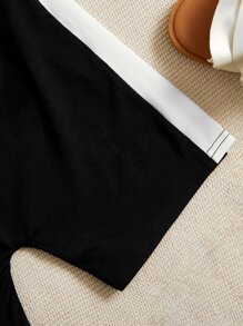 SHEIN Áo liền quần Gái Tương phản ràng buộc Khối Màu Lá thư Giải trí - màu đen - Xem 4
