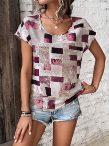 SHEIN LUNE 幾何印花蝙蝠袖襯衫 - 彩色 - 查看 3