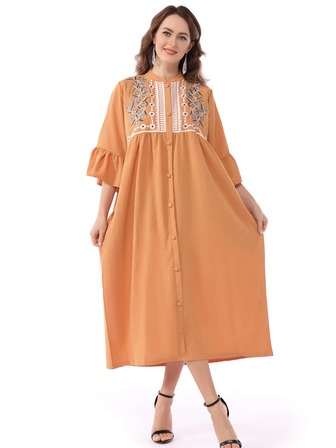 جلابية ناعمة باكمام قصيرة وواسعة مطرز بأزهار