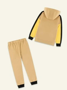 男孩撞色拉鏈連帽衫和腰部抽繩衛褲 - 彩色 - 查看 2