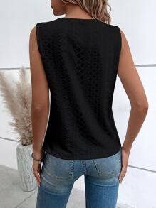 SHEIN Clasi 圓點拼接水溶蕾絲背心上衣 - 黑色 - 查看 2