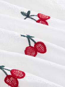 SHEIN MOD Vestido campesino con estampado de cerezas, busto fruncido y mangas abullonadas - Blanco - Ver 4