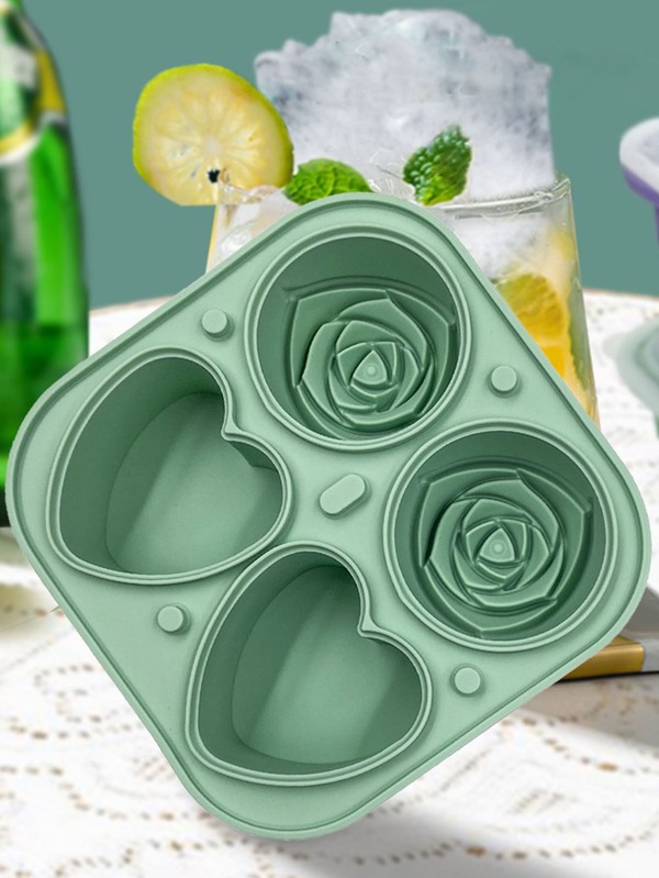 1pc 4 Hole Silicone Ice Ball Mold, Novelty Flower & Heart Design Ice Sphere Mould For Kitchen