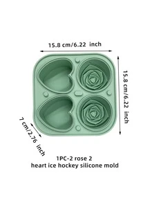 1入組4孔矽膠冰球模具新奇花卉和心形設計廚房用冰球模具 - 綠色 - 查看 2