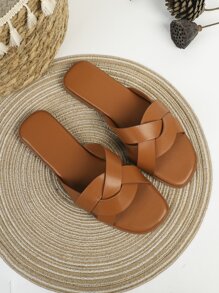 女士休閒和時尚棕色平底涼鞋帶方頭和一腳蹬設計,適用於日常穿著 - 棕色 - 查看 5