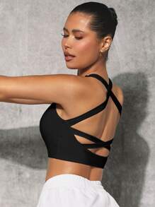 VARSITIE Áo Tees & Tanks  Thể thao Nữ Lộ Lưng Hội Chữ thập màu trơn - màu đen - Xem 6