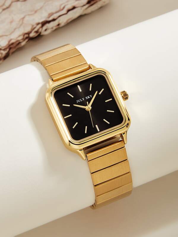 JULYSKY 1 pieza reloj de cuarzo sencillo y elegante para mujeres con correa de acero inoxidable dorado, adecuado como regalo de navidad