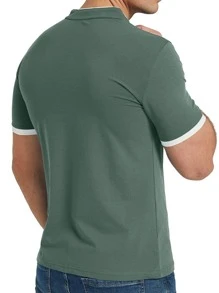 Camisa polo con ribete de contraste para hombres - Verde militar - Ver 2