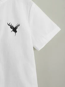 SHEIN 小男童麋鹿圖案襯衫和格紋短褲 - 白色 - 查看 3