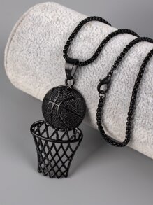 Fashionable and Popular Men Basketball Charm Necklace Alloy for Jewelry Gift and for a Stylish Look - Black - View 1