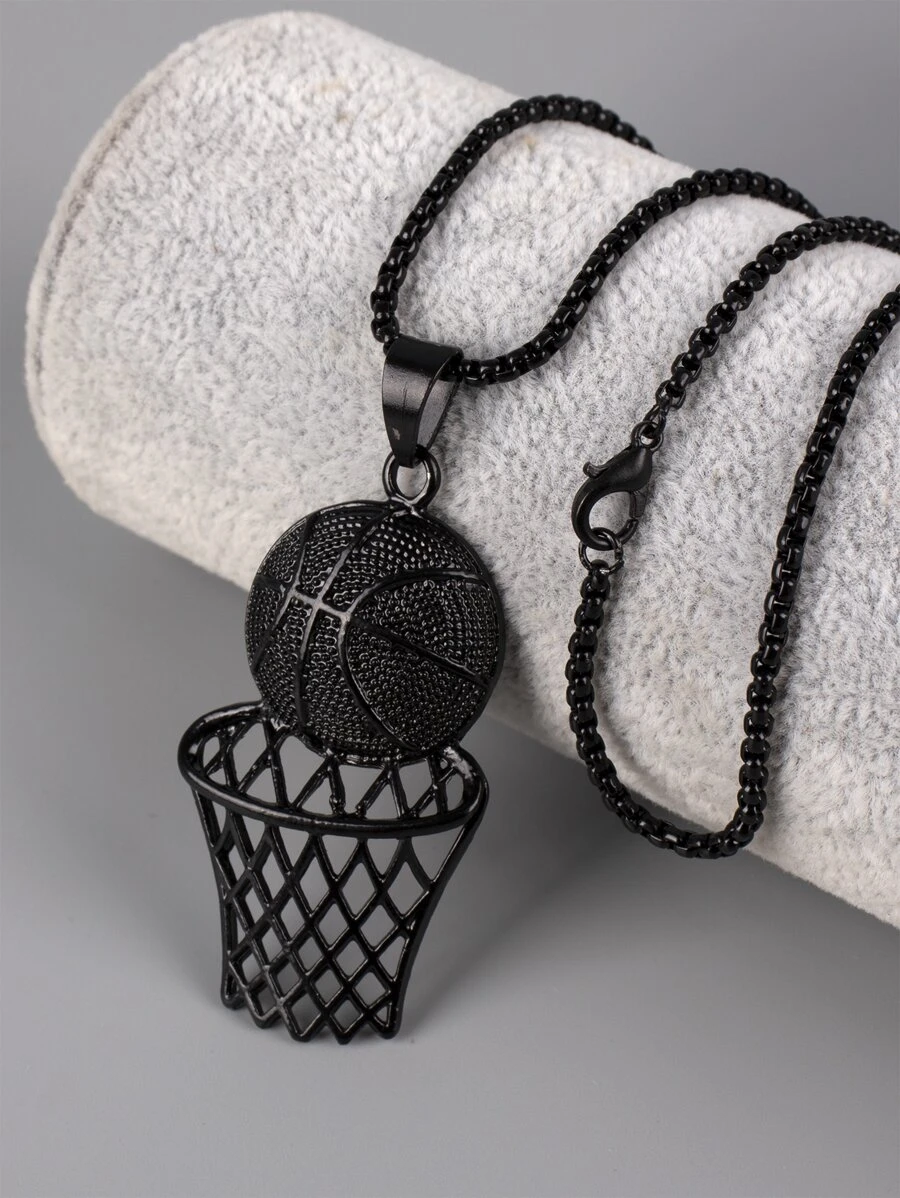 Fashionable and Popular Men Basketball Charm Necklace Alloy for Jewelry Gift and for a Stylish Look - Black - View 1