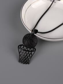 Fashionable and Popular Men Basketball Charm Necklace Alloy for Jewelry Gift and for a Stylish Look - Black - View 2