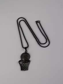 Fashionable and Popular Men Basketball Charm Necklace Alloy for Jewelry Gift and for a Stylish Look - Black - View 3