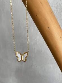 Butterfly Pendant Necklace - Yellow Gold - View 2